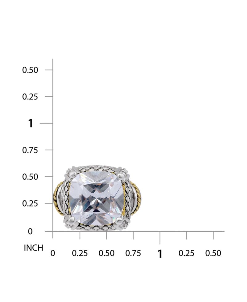 Two-Tone Cushion Cut Cubic Zirconia Oxidized Accents Statement Ring