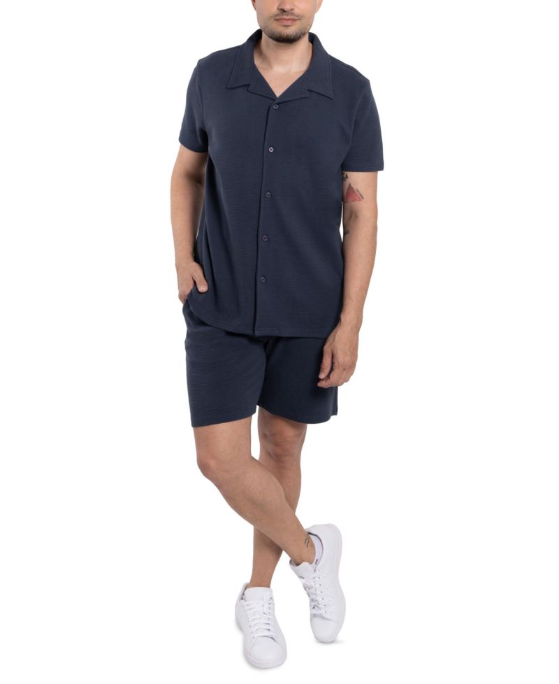 Men's Camp Collar Short Sleeve Textured Button-Up Shirt