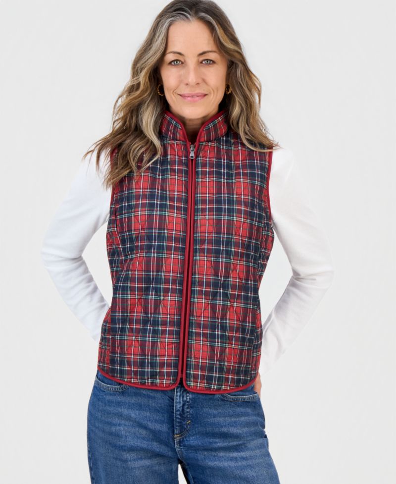 Petite Quilted Plaid Puffer Vest, Macy's Exclusive
