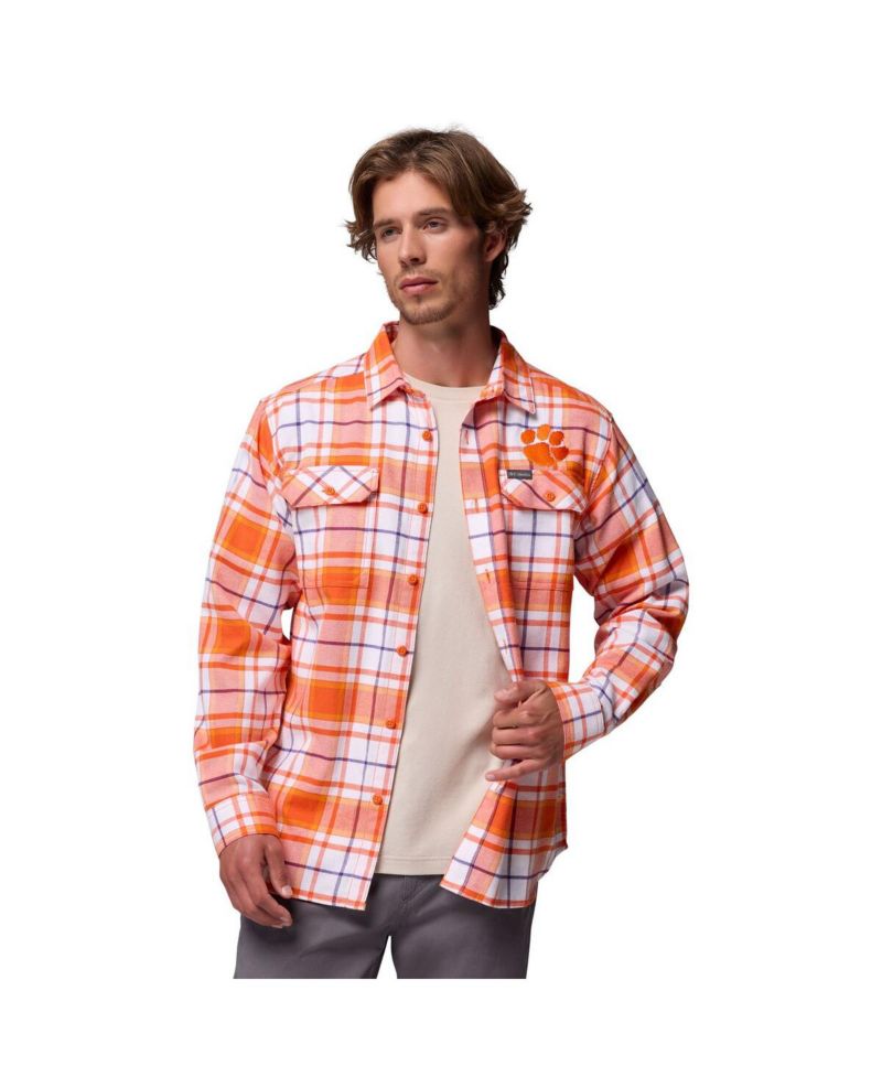 Men's Orange Clemson Tigers Flare Gun Omni-Wick Flannel Long Sleeve Button-Up Shirt