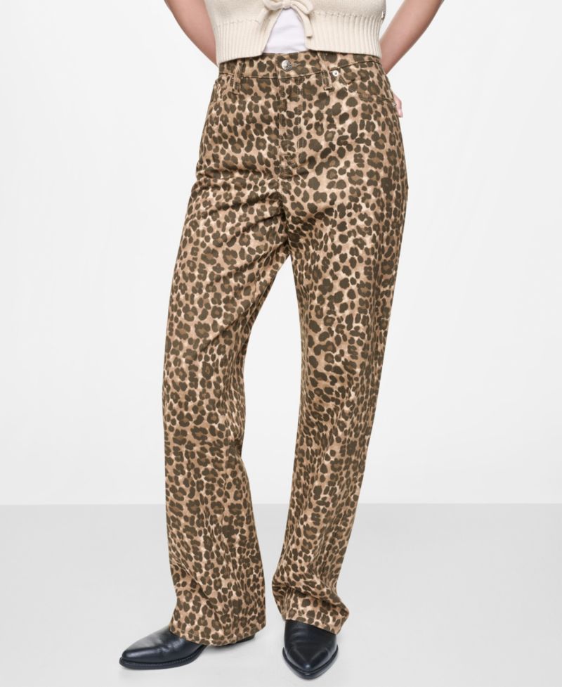 Petite Mid-Rise Leopard-Print Straight-Leg Jeans