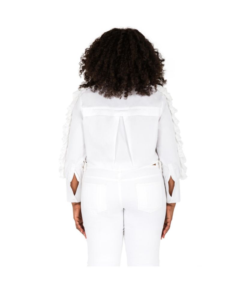Plus Size Ruffled Poplin Button-Up Shirts
