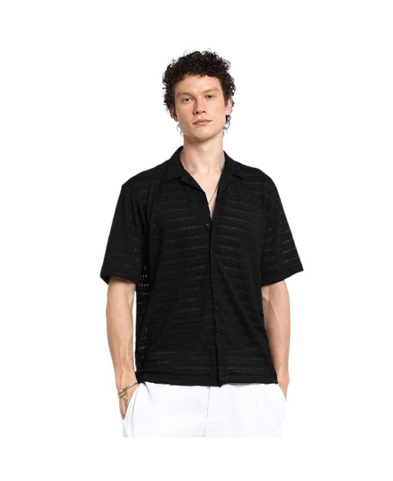 Men's Midnight Black Marquise-Knit Shirt