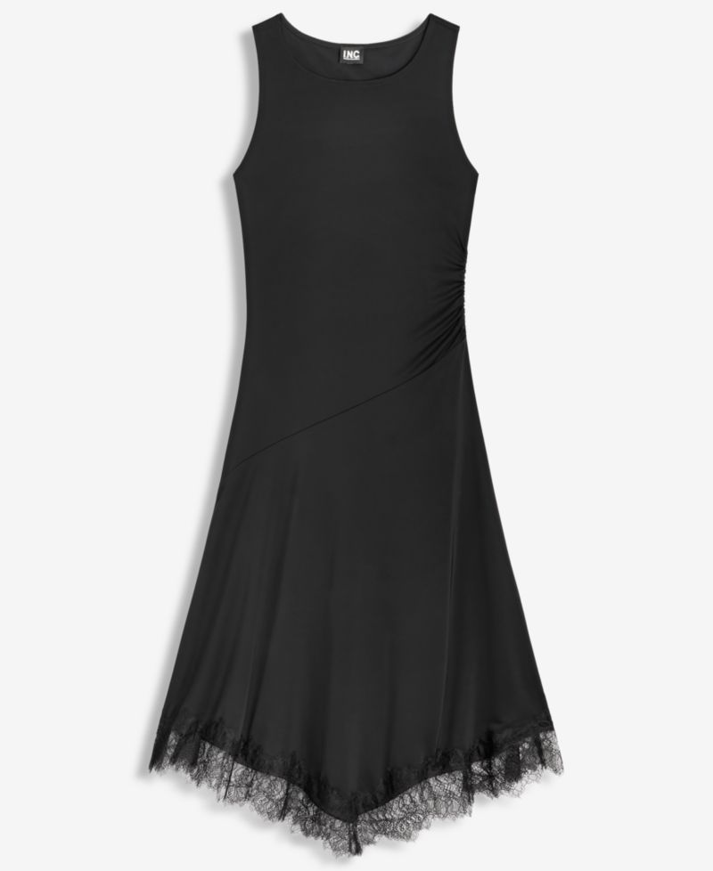 Women's Lace-Trim Asymmetrical-Hem Sleeveless Midi Dress