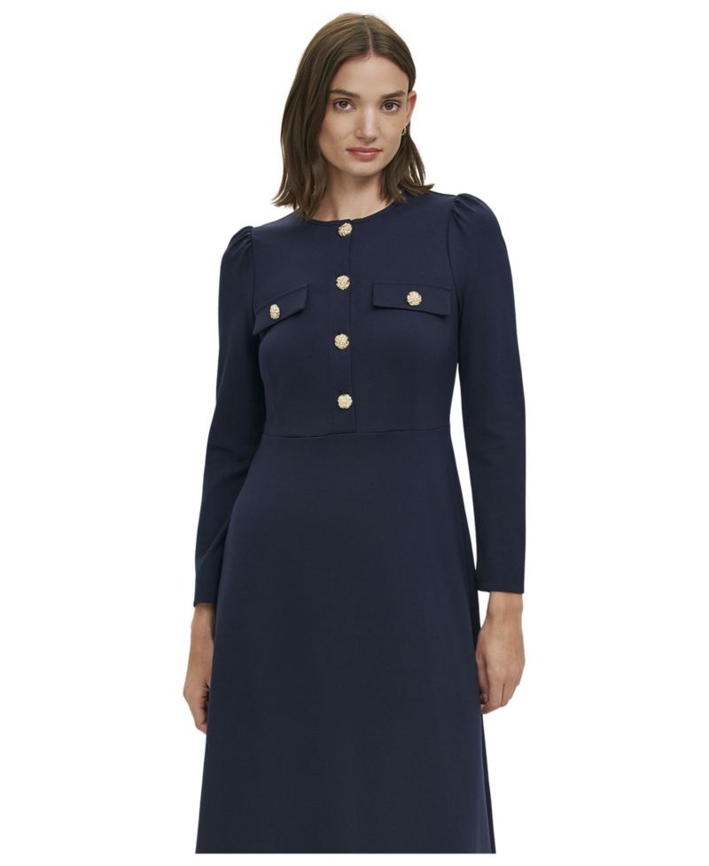 Women's Gilly Ponte Jersey Long-Sleeve Crewneck Midi Dress