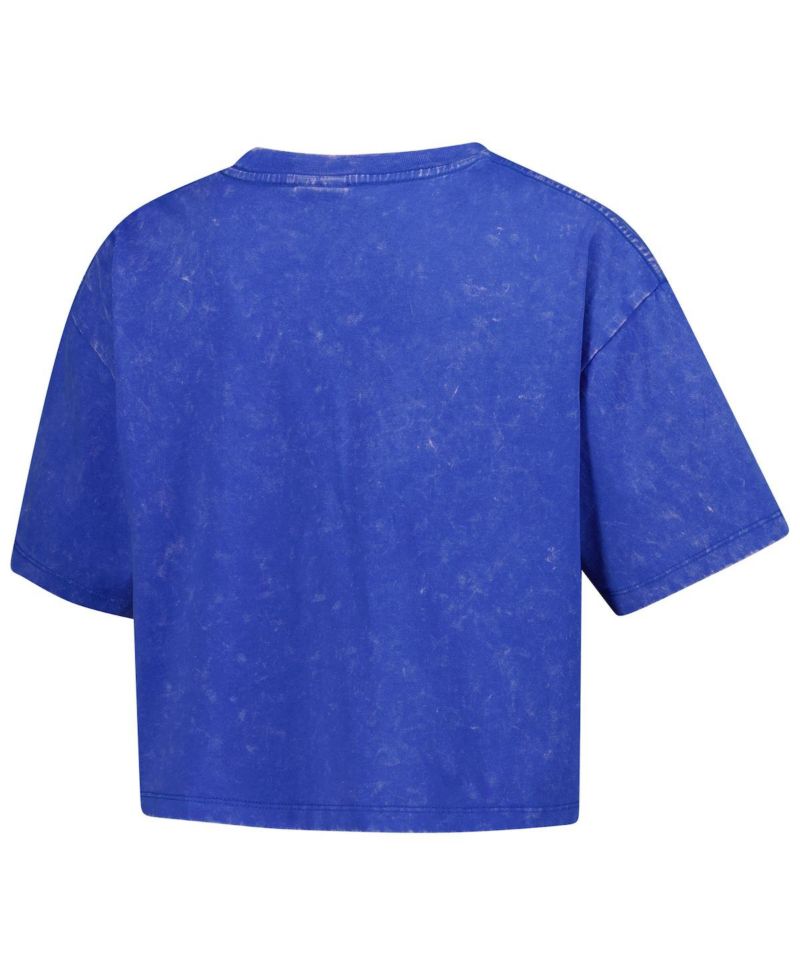 Women's Blue Detroit Lions Cropped Boxy Sport Classics Mineral Wash T-Shirt