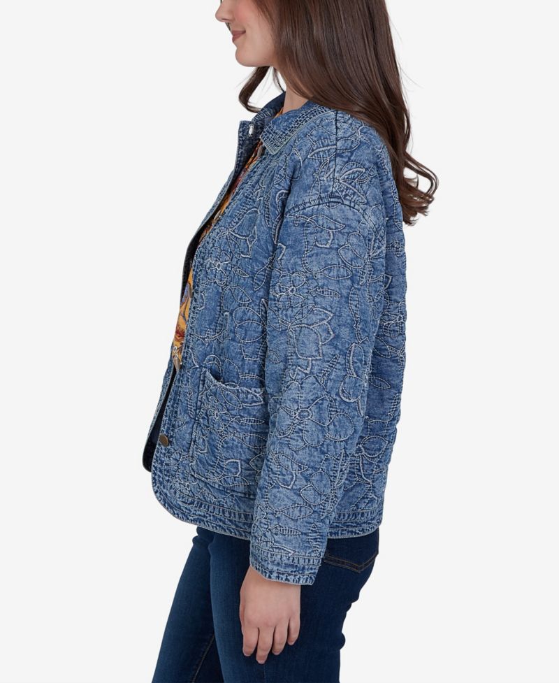 Petite Quilted Floral Denim Jacket
