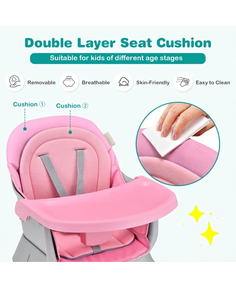 Toddler 6 in 1 Convertible High Chair with Adjustable Removable Tray and Booster