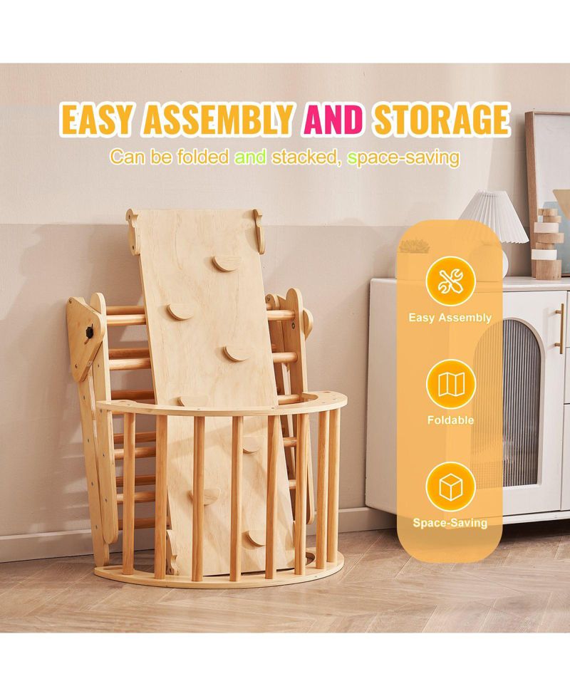 Pikler Triangle 5-in-1 Montessori-Inspired Wooden Climbing Gym, 3-Piece Set