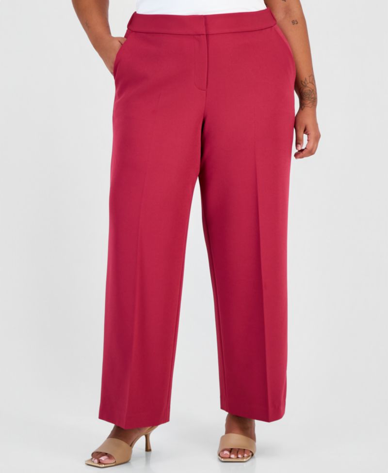 ASL Plus Size Mid-Rise Fly-Front Wide-Leg Pants