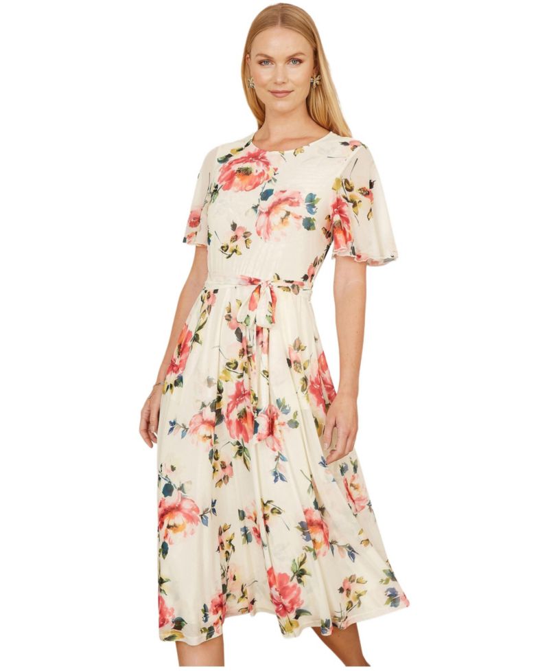 Women's Mesh Floral Print Midi Dress