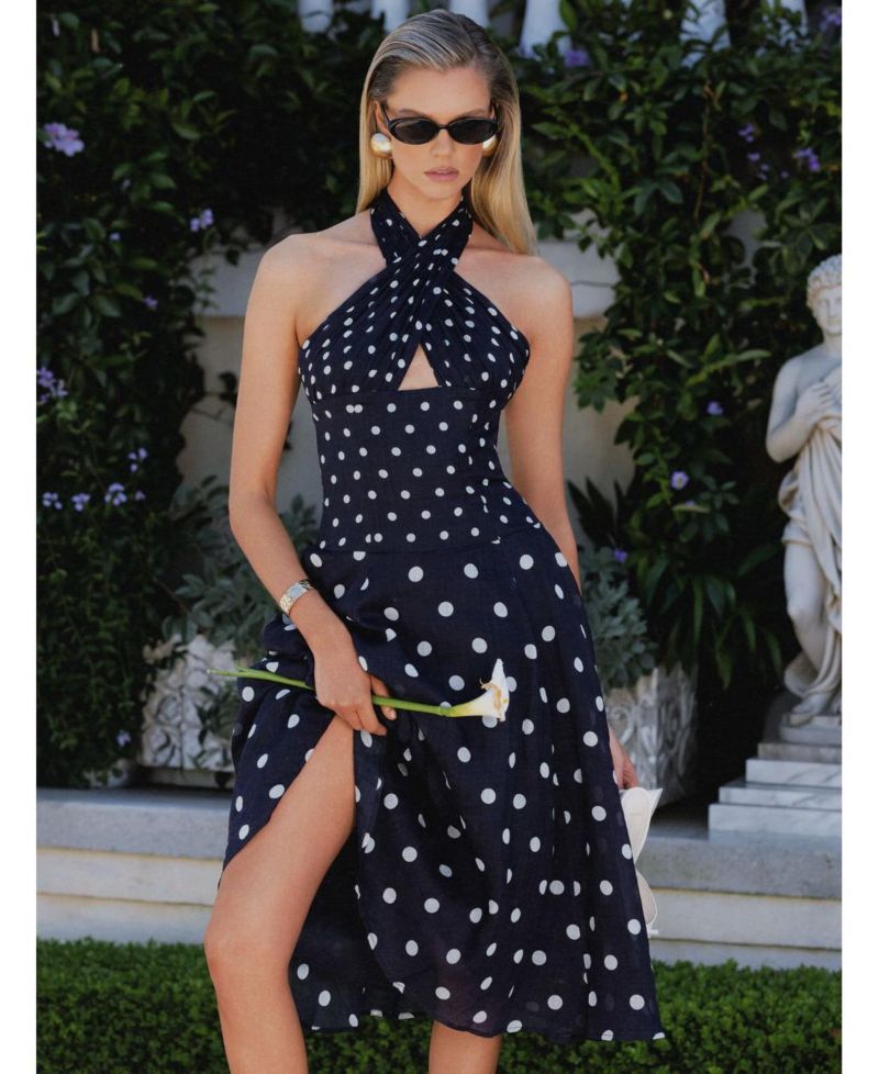 Women's Nuri Polka-Dot Halter A-Line Midi Dress
