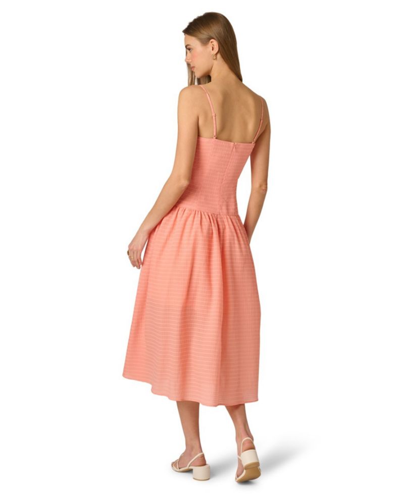 Women's Seersucker Square Neck Midi Dress