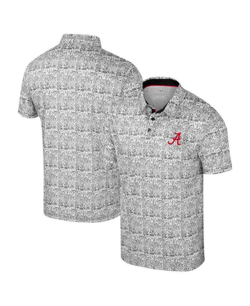Men's White Alabama Crimson Tide Big & Tall It's Time Allover Printed Polo Shirt