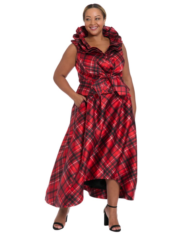 Plus Size High Low Plaid Ballgown Skirt