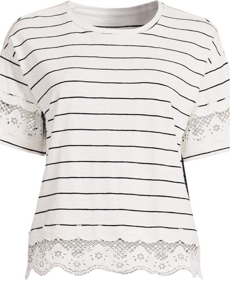 Plus Size Short Sleeve Slub Jersey Cutwork T-Shirt