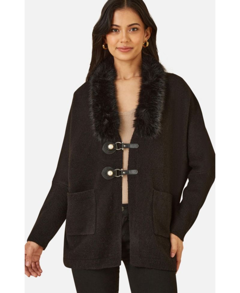 Women's Detachable Fur Collar Trim Cardigan