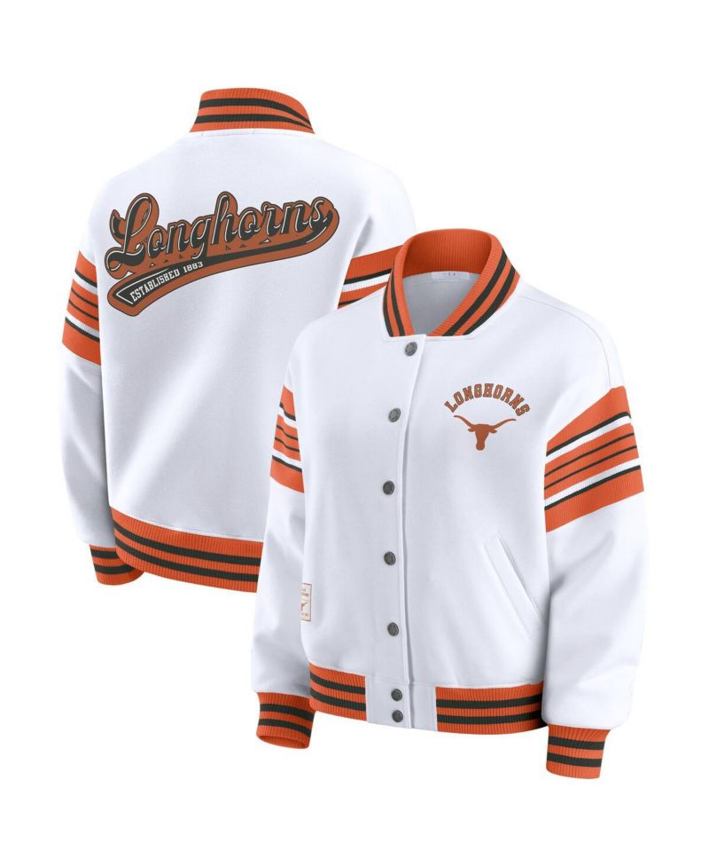 Women's White/Texas Orange Texas Longhorns Satin Stitch Full-Snap Fleece Sweatshirt Jacket