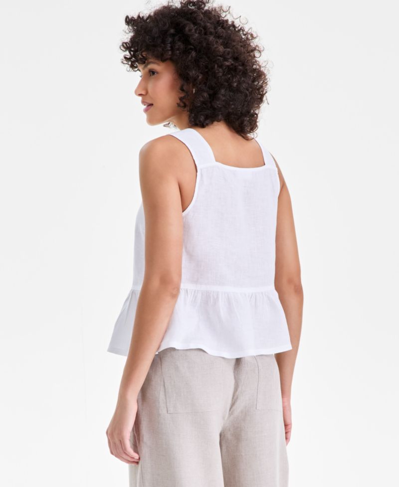 Women's Linen Square-Neck Peplum Top