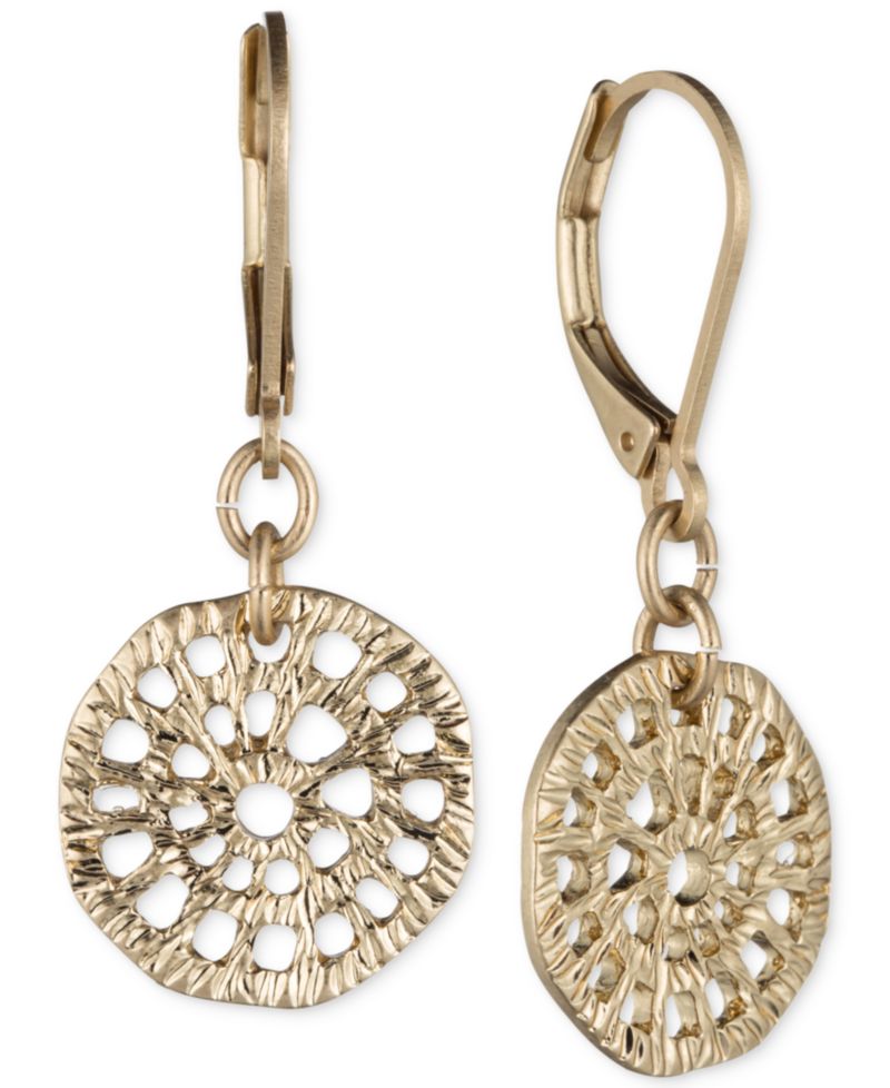 Gold-Tone Textured Disc Drop Earrings