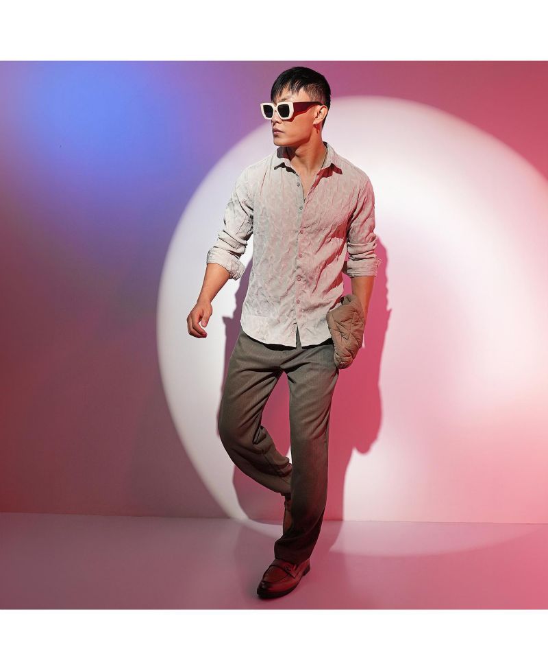 Men's Greige Geometric-Texture Shirt