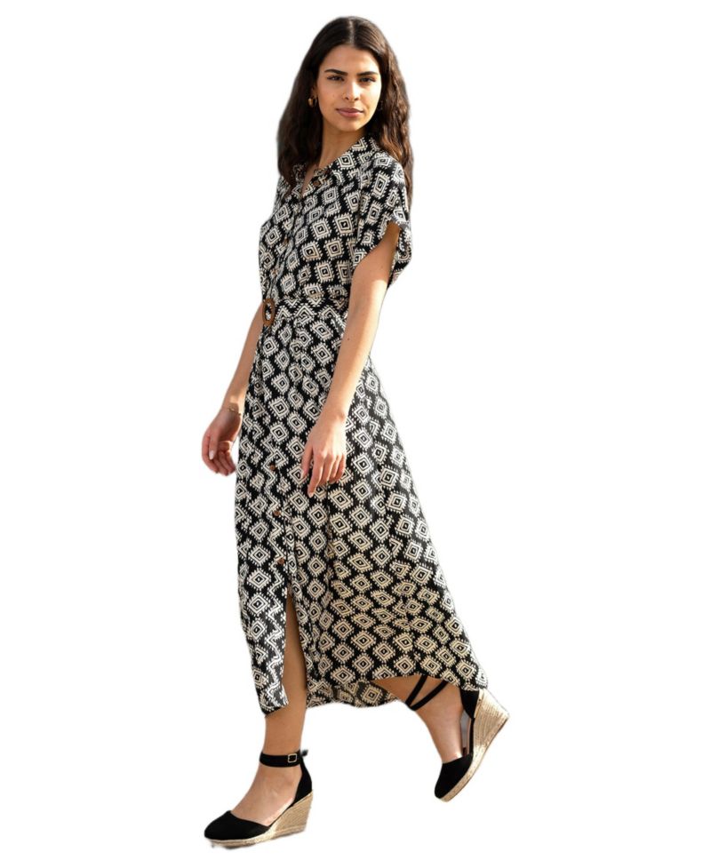 Women's Belted Midi Shirt Dress