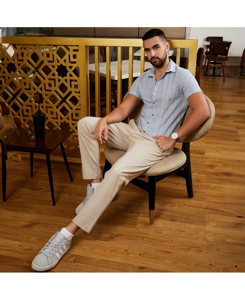 Men's Icy Blue Unbalanced Striped Shirt