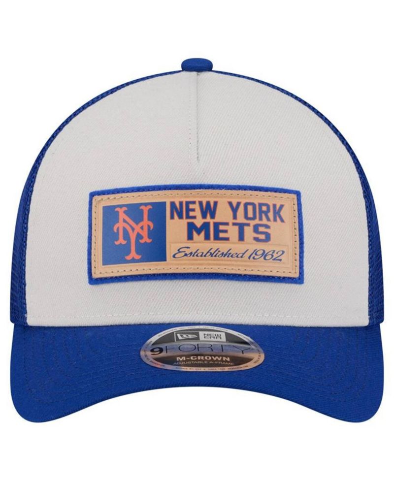 Men's Stone/Royal New York Mets Text A-Frame Trucker 9FORTY Hat
