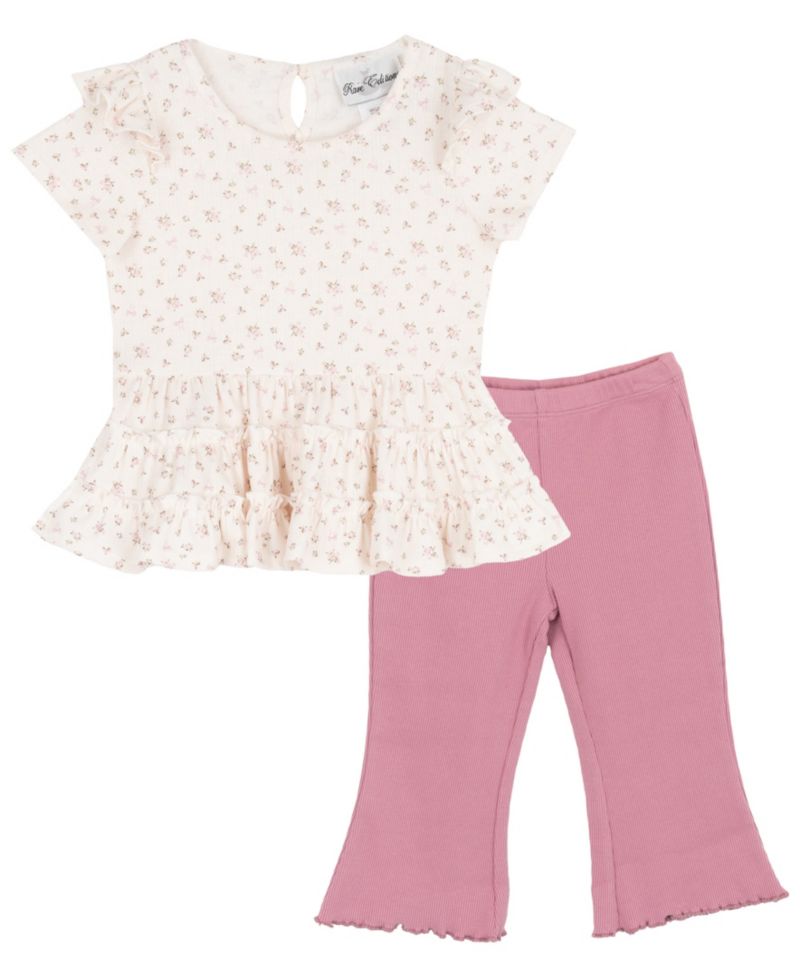 Baby Girls' Pointelle Tiered Ruffle Top and Legging, 2-Piece Set