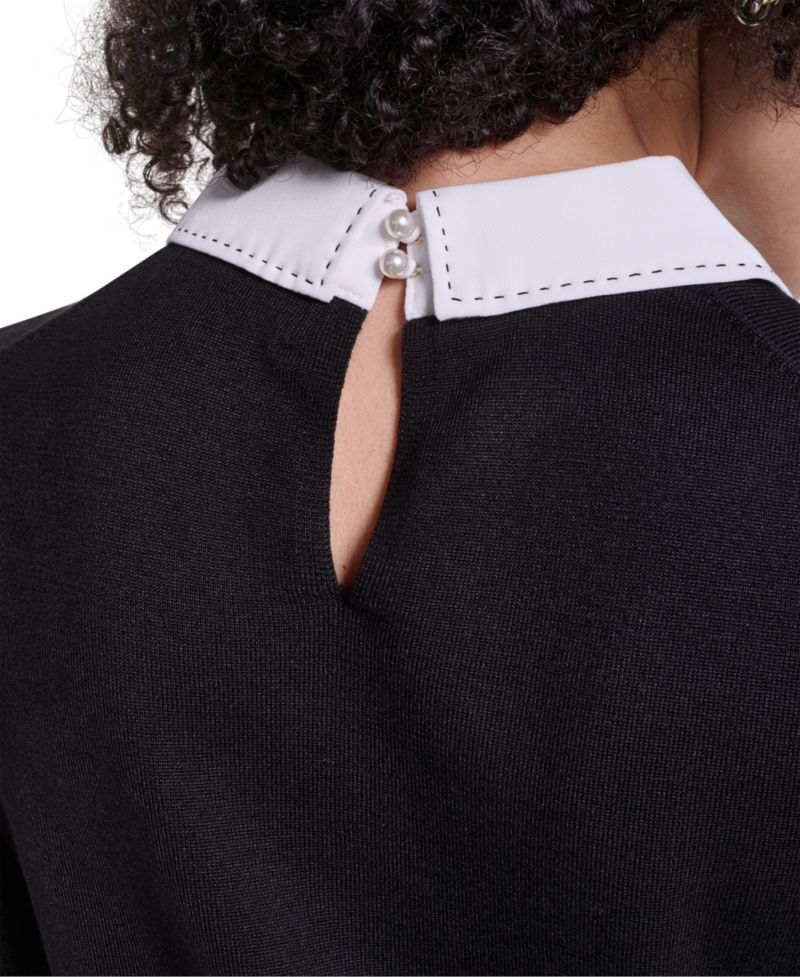 Women's Short-Sleeve Collared Keyhole Sweater