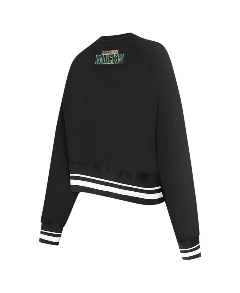Women's Black Milwaukee Bucks Area Code Cropped Pullover Sweatshirt