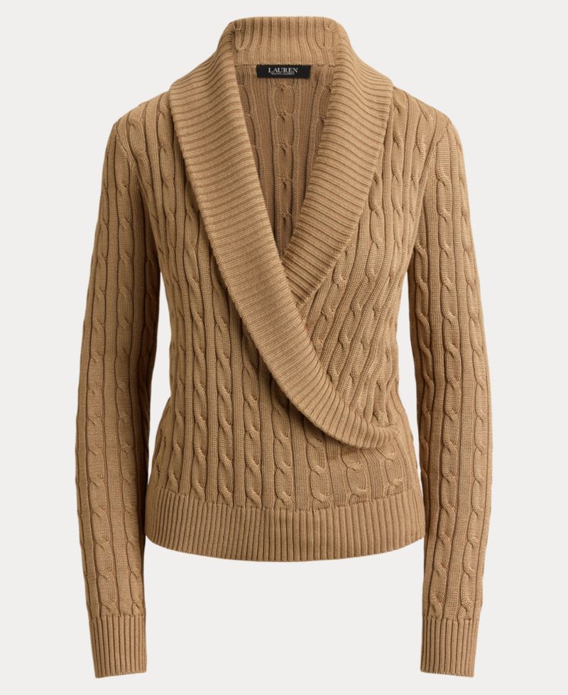 Women's Cable-Knit Shawl-Collar Sweater