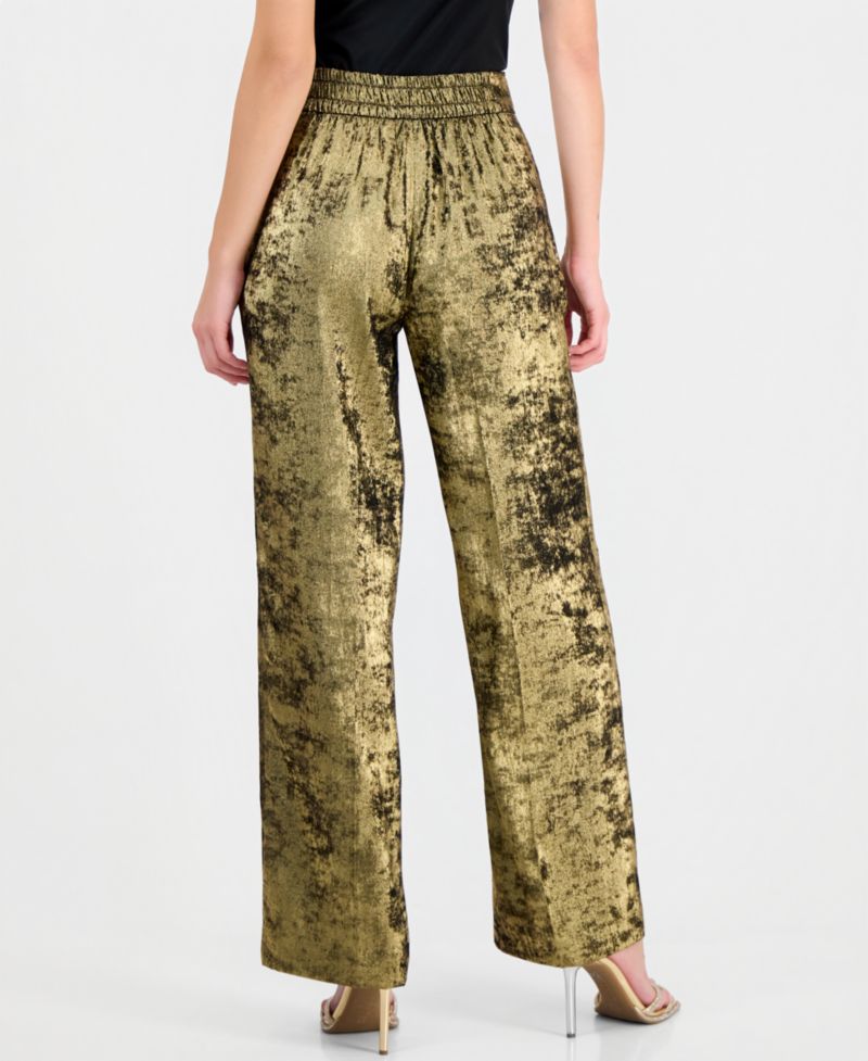 Women's Metallic Foil-Crepe High-Rise Wide-Leg Pants