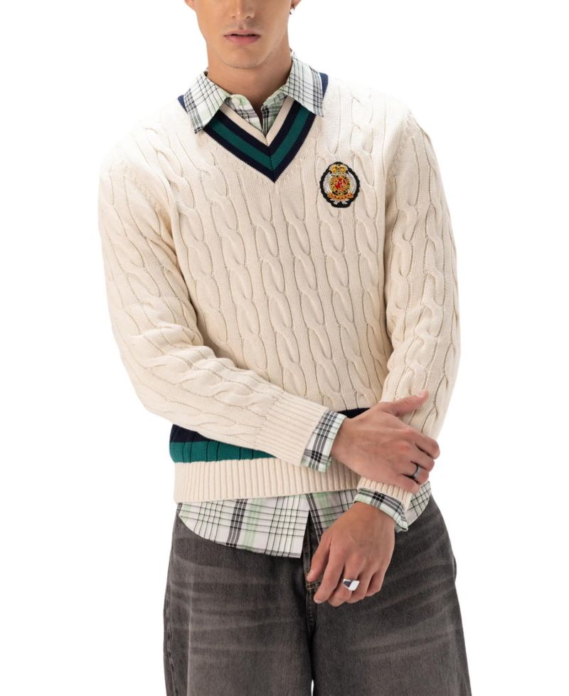 Men's Cotton Cable Knit Cricket Sweater
