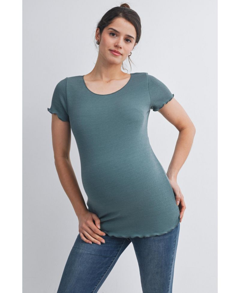 Maternity Scoop Neck Short Sleeve Ribbed Top