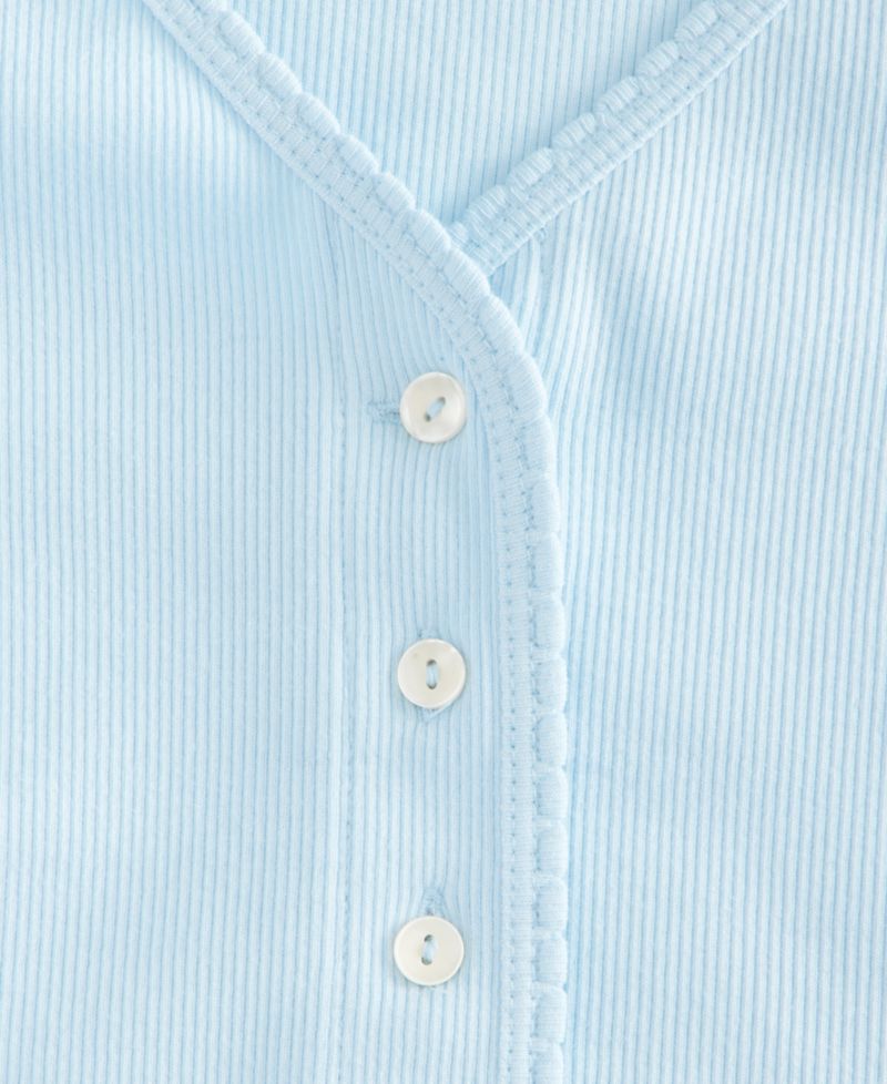Women's Ruffle-Trim Button-Front Short-Sleeve Ribbed Top
