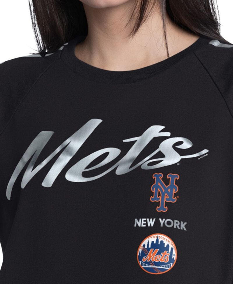 Women's Black New York Mets Classic Play Cropped Raglan T-Shirt