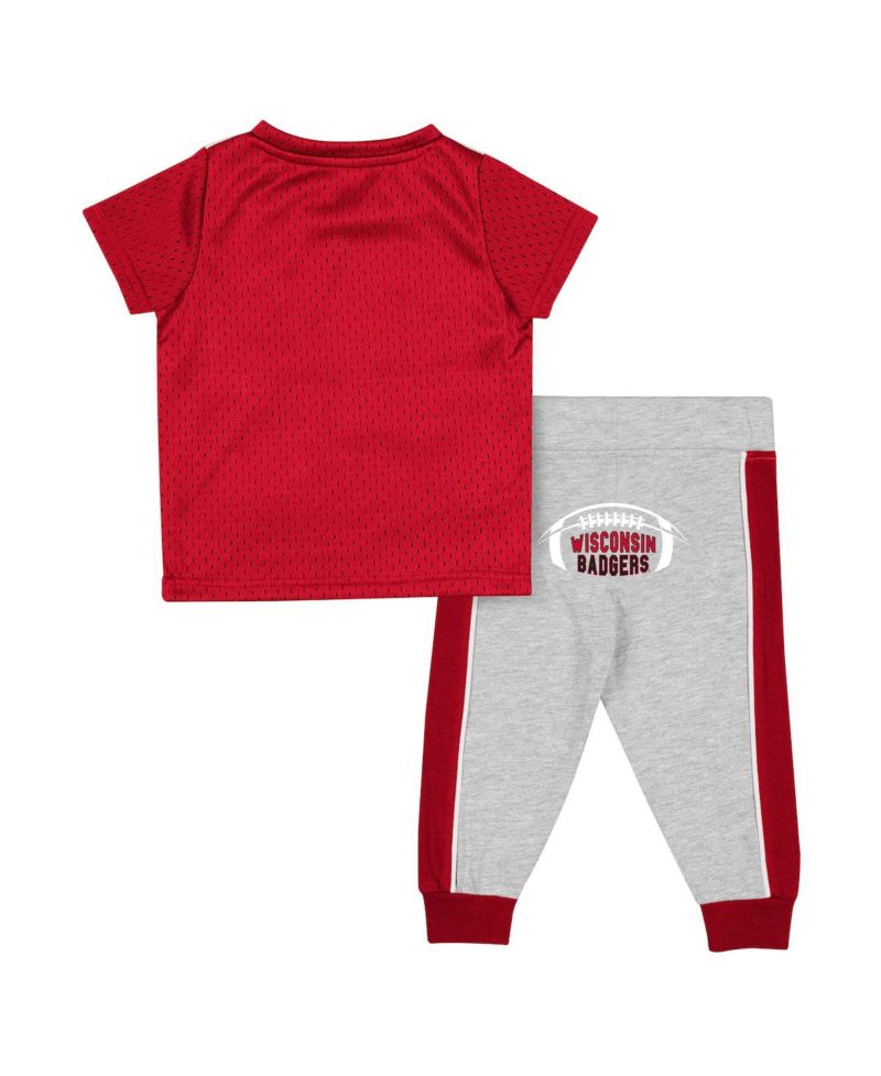 Infant Boys and Girls Red, Heather Gray Wisconsin Badgers Ka-Boot-It Jersey and Pants Set