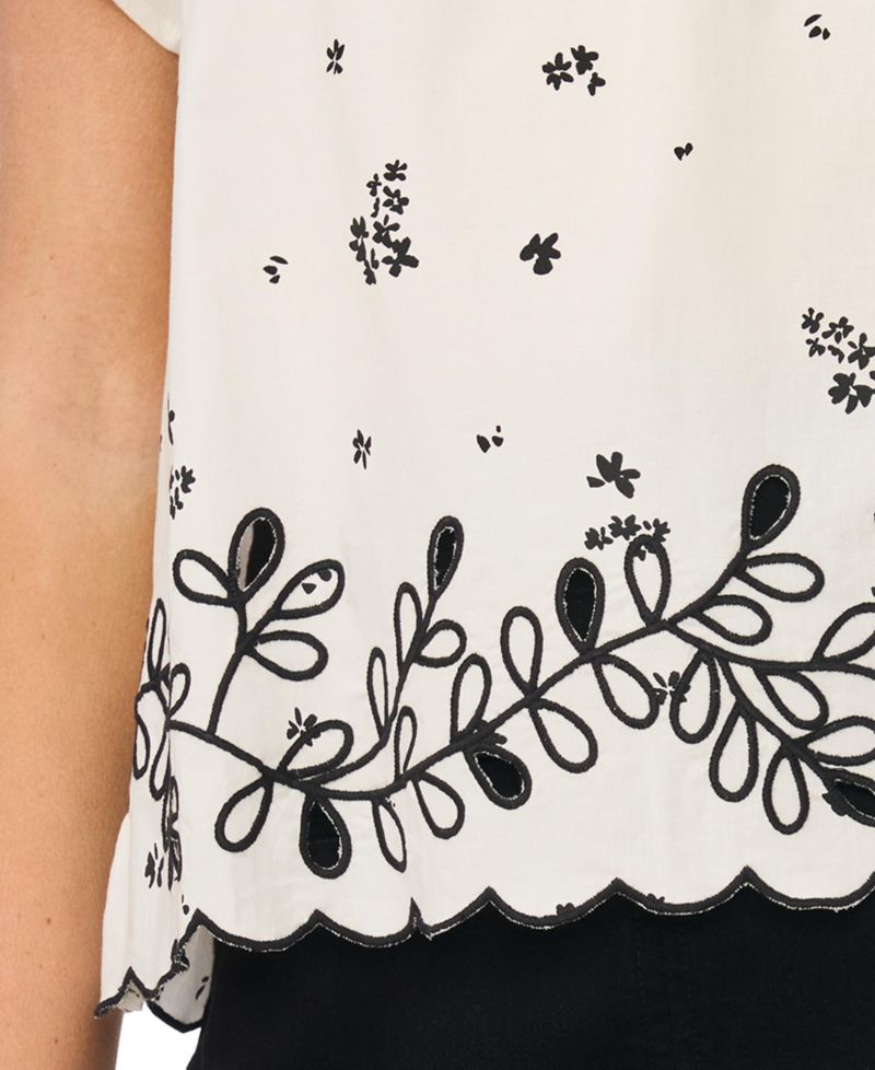 Women's Embroidered Flutter-Sleeve Top