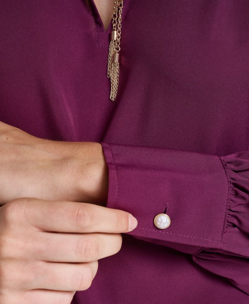 Petite Long-Sleeve Collared Blouse