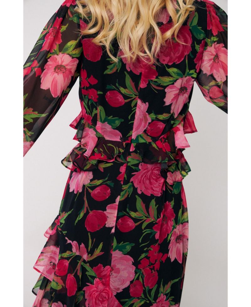 Women's Love Floral Long-Sleeve Tiered Maxi Dress