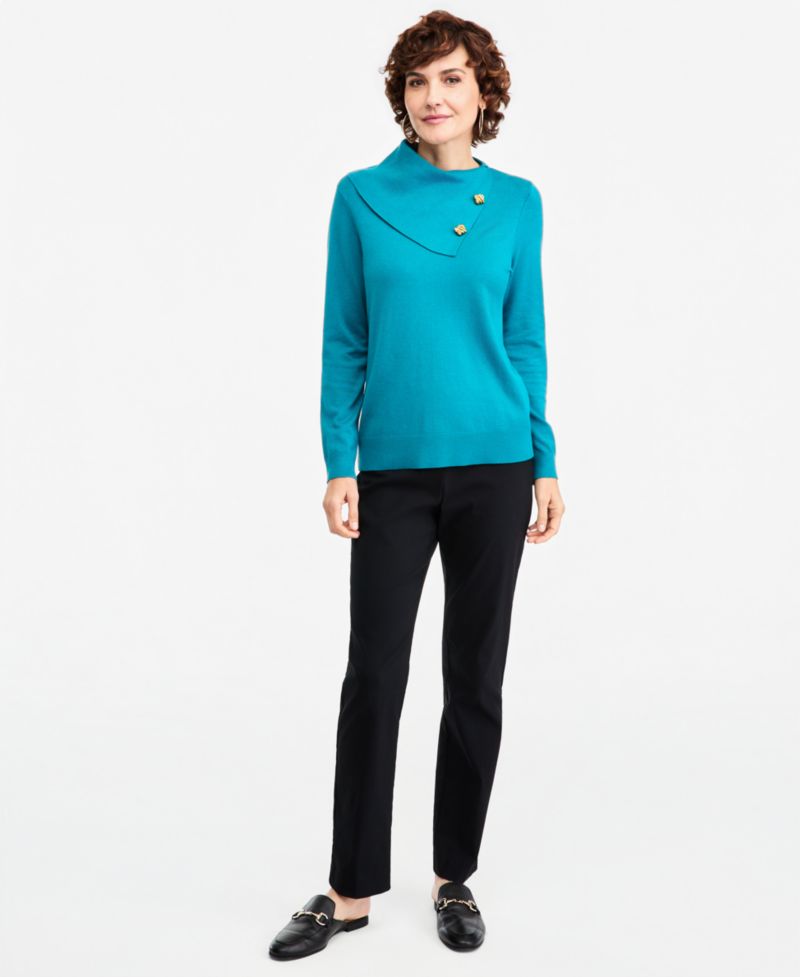 Petite Long-Sleeve Envelope-Neck Pullover Sweater