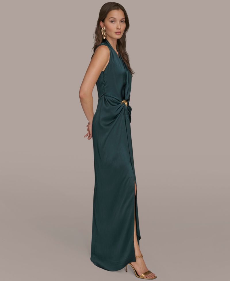 Petite Surplice V-Neck Sleeveless Side Slit Gown