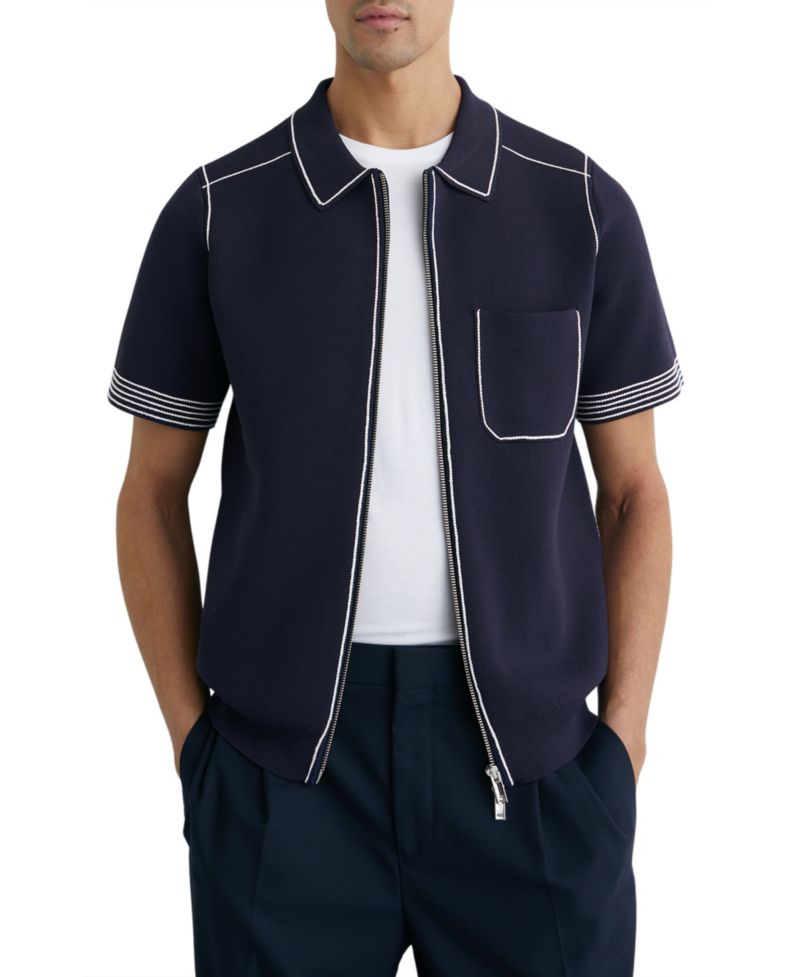 Men's Blake Stitch-Detail Zip-Through Knit Shirt