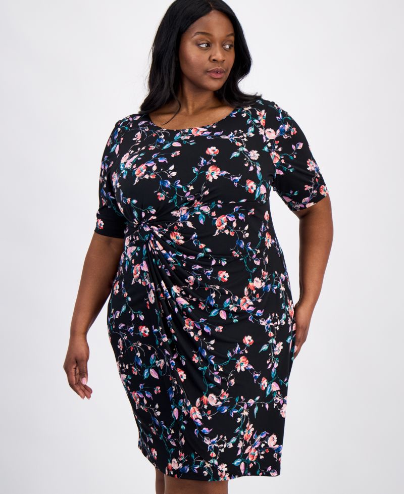 Plus Size Floral-Print Faux-Wrap Dress