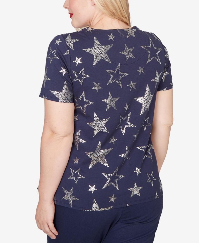 Petite Lady Liberty Sparkling Foil Stars Short-Sleeve T-Shirt