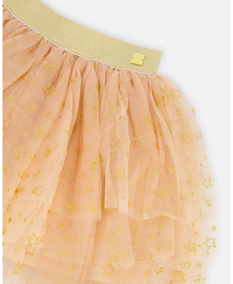 Girl Multi Layer Glittering Mesh Skirt Beige - Child