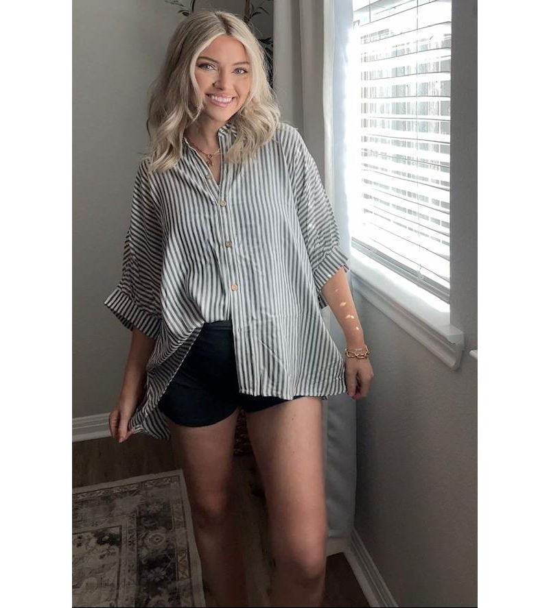 Women's Striped Button Up Dolman Top