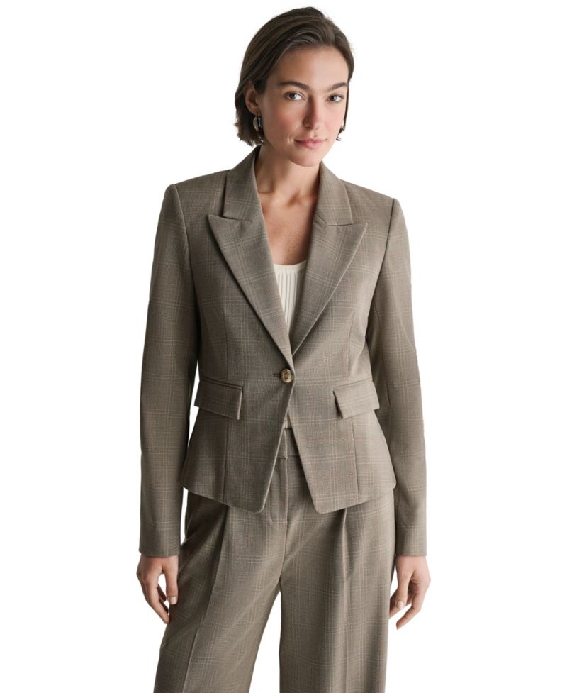 Women's Plaid One Button Blazer