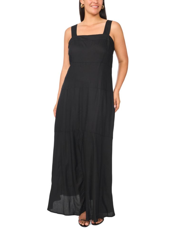 Plus Size Square-Neck Smocked-Back Sleeveless Maxi Dress